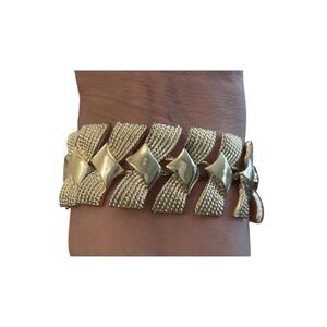 Vintage  Signed Coro Wide Textured Gold Tone 7" Link Bracelet